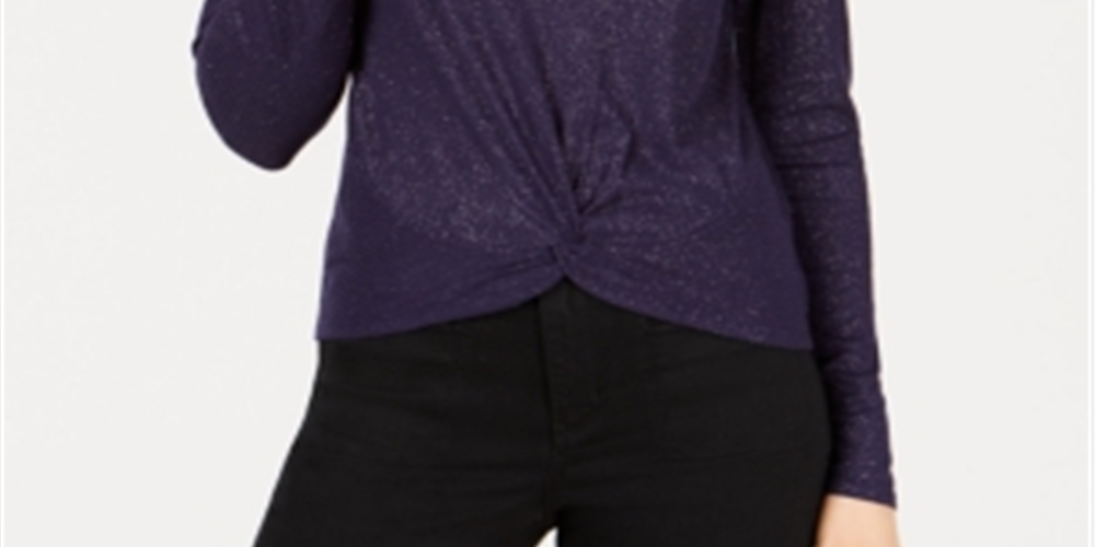 Planet Gold Junior's Twist Front Long Sleeve Top Purple Size XS