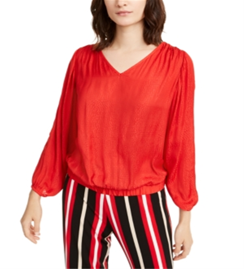 Alfani Women's Banded Hem Blouson Top Red Size X-Large