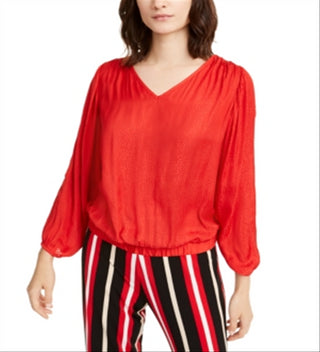 Alfani Women's Banded Hem Blouson Top Red Size X-Large