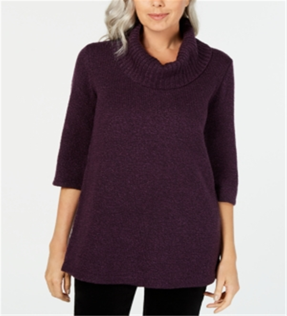 Karen Scott Women's Cowl Neck 3/4 Sleeve Sweater Purple Size Petite Small