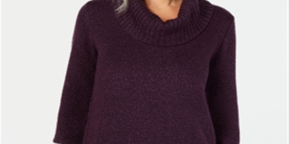 Karen Scott Women's Cowl Neck 3/4 Sleeve Sweater Purple Size Petite Small