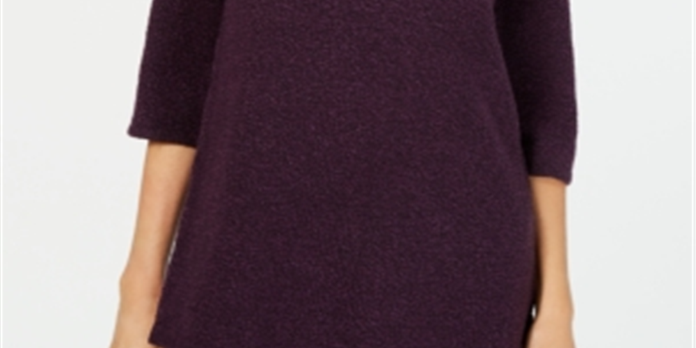 Karen Scott Women's Cowl Neck 3/4 Sleeve Sweater Purple Size Petite Small