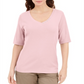 Karen Scott Women's Button Detail V Neck Top Pink Size Medium