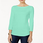 Charter Club Women's Pima Cotton Boat Neck Button Shoulder Top Blue Size Large