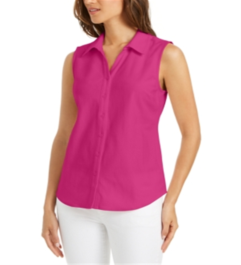 Charter Club Women's Cotton Pique Sleeveless Shirt  Pink Size 8