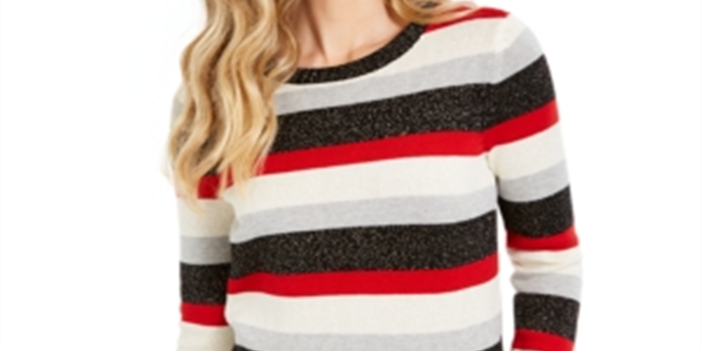Charter Club Women's Striped Crewneck Sweater Black Size X-Small