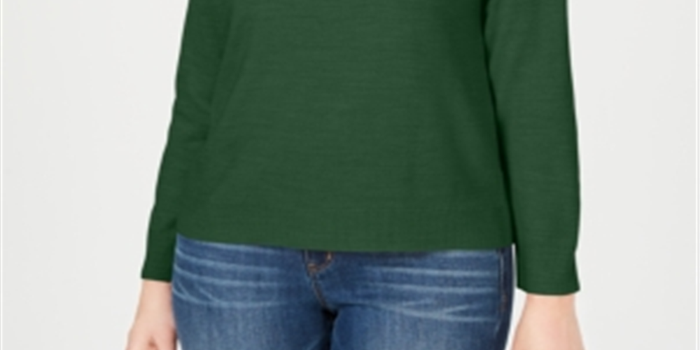 Karen Scott Women's Long Sleeve Crew Neck Sweater Green Size Small