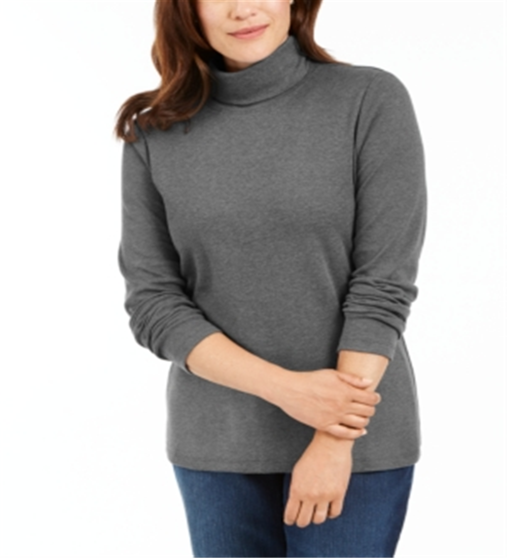 Karen Scott Women's Cotton Turtleneck Top Gray Size Petite L