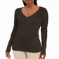 JM Collection Women's Embellished Sleeve V Neck Sweater Brown  Size Small