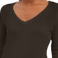 JM Collection Women's Embellished Sleeve V Neck Sweater Brown  Size Small