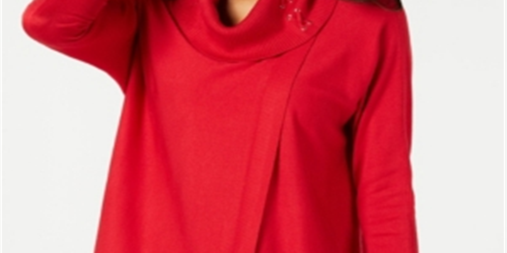 JM Collection Women's Faux Wrap Cowl Neck Sweater Red Size Small