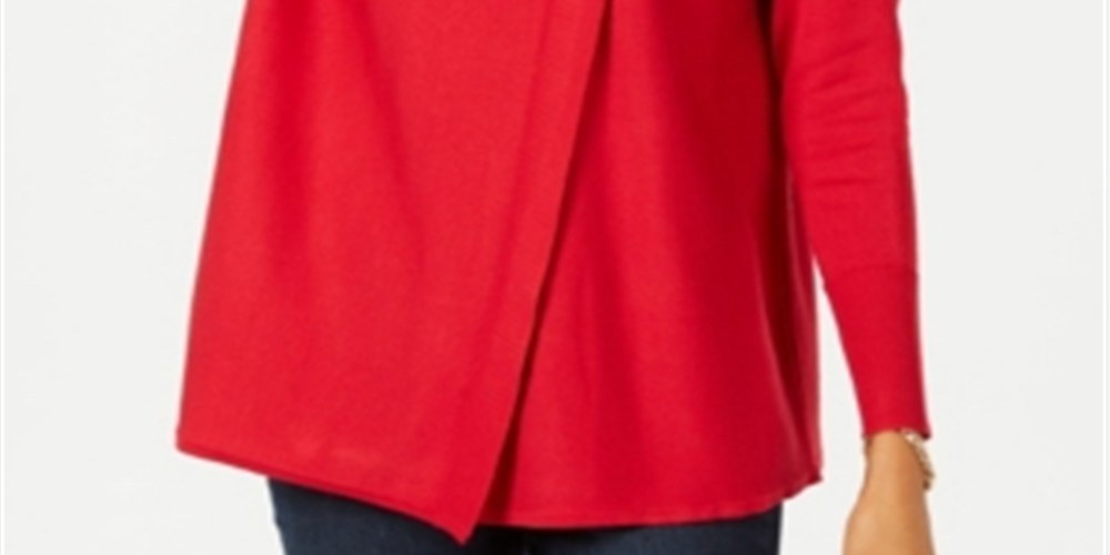 JM Collection Women's Faux Wrap Cowl Neck Sweater Red Size Small