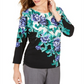 JM Collection Women's Printed Embellished Dolman Sleeve Top Black Size Small