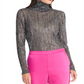 Rachel Roy Women's Metallic Pleated Turtleneck Top Gray Size Large
