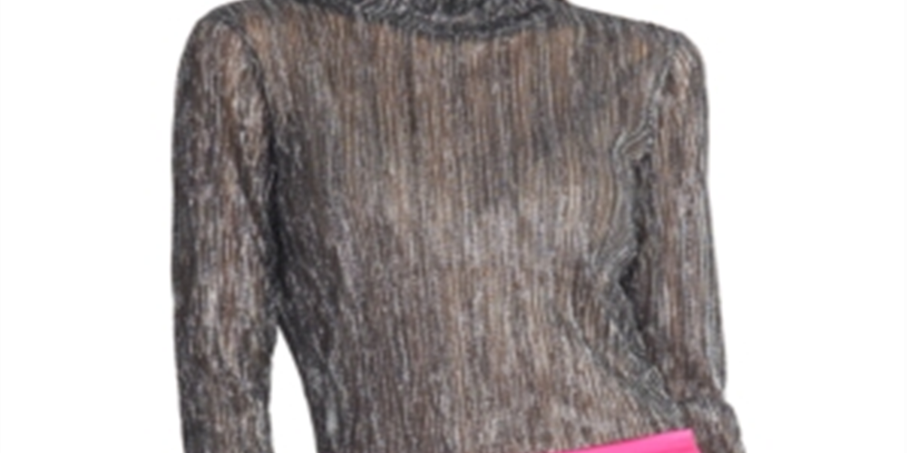 Rachel Roy Women's Metallic Pleated Turtleneck Top Gray Size Large
