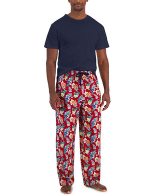 Club Room Men's Solid Top & Tropical Pants 2 Pc Pajama Set Red  Size Medium