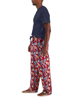 Club Room Men's Solid Top & Tropical Pants 2 Pc Pajama Set Red Size Small
