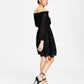 Bar III Women's Metallic Knee Length Cocktail and Party Dress Black Size X-Small