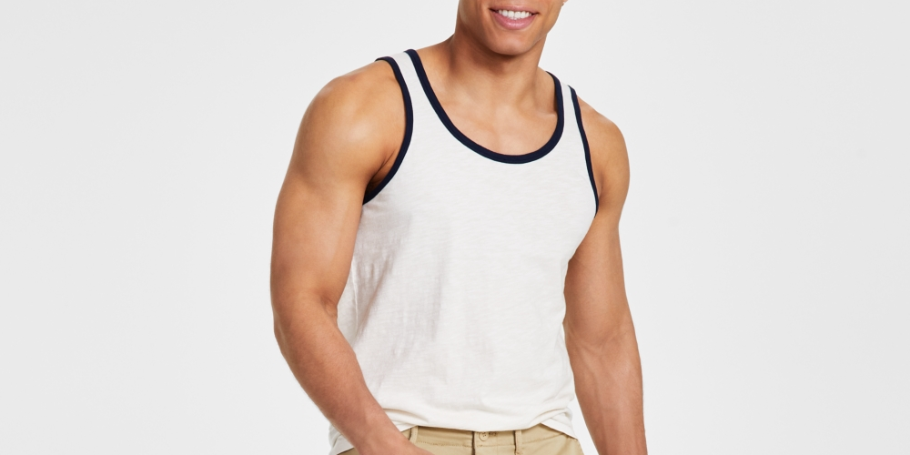 Sun + Stone Men's Dyan Sleeveless Contrast Trim Tank White Size Large