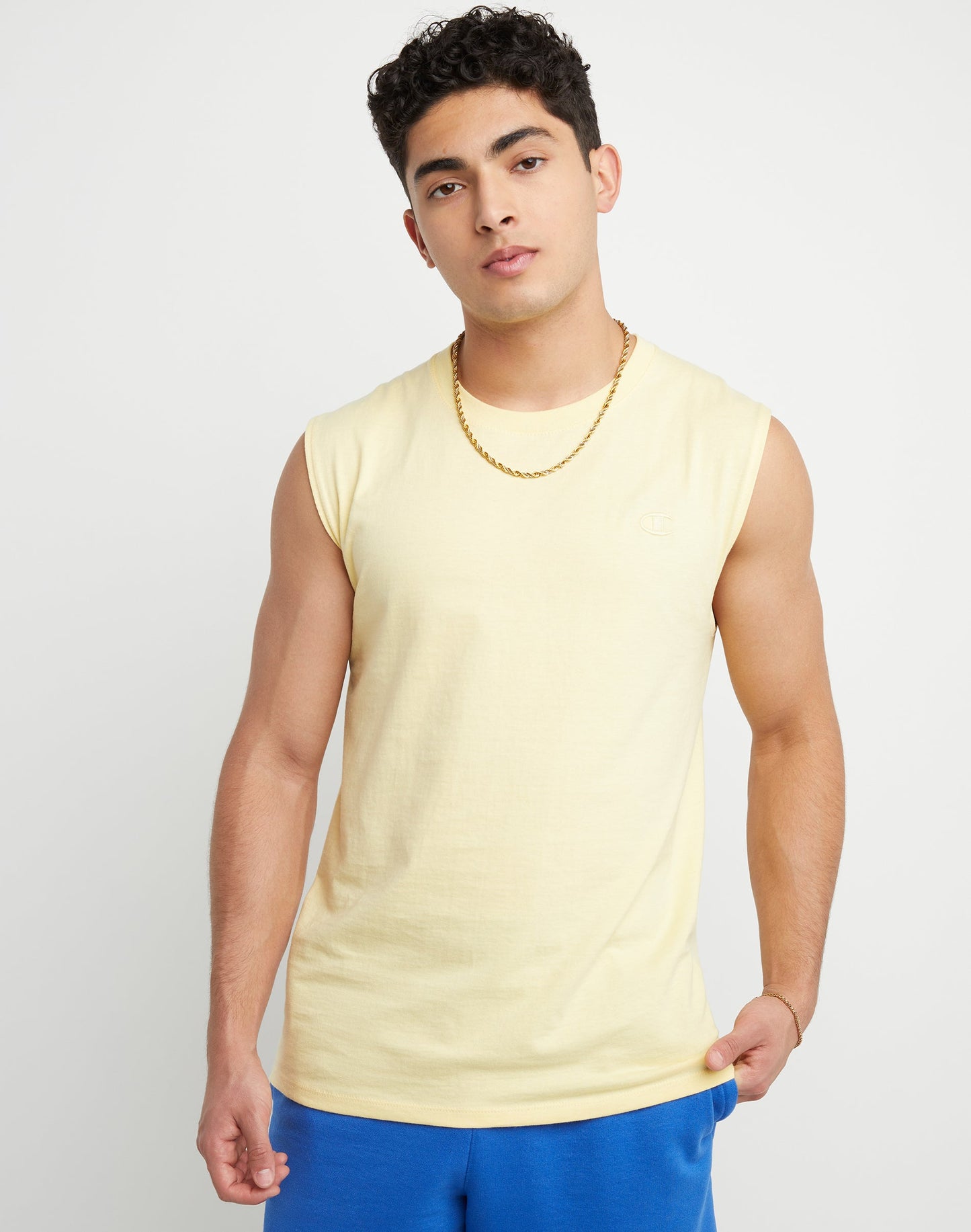 Champion Men's Classic Muscle Tee Embroidered C Logo Yellow Size Large