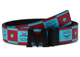 MCM Men's Claus Checkerboard Visetos Belt Blue Size Regular