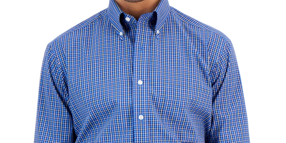 Club Room Men's Regular Fit Ditto Plaid Dress Shirt Blue Size 15X32X33