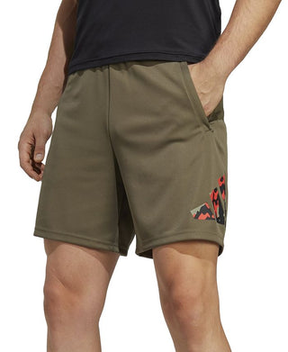 adidas Men's Train Essentials Seasonal Camo Filled Logo Training Shorts Green Size XX-Large