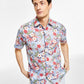 Club Room Men's Short Sleeve 100% Linen Floral Shirt  Purple Size Small