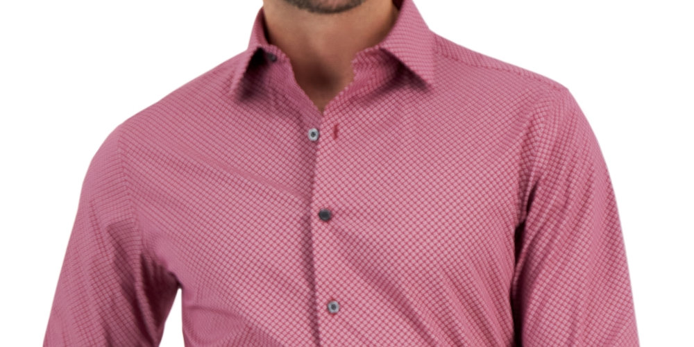 Alfani Men's Slim Fit Stain Resistant Puzzle Print Dress Shirt Red Size 15X34X35