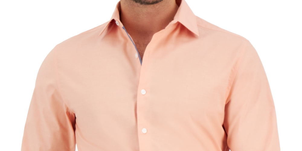 Bar III Men's Slim Fit Chambray Dress Shirt Orange Size Small