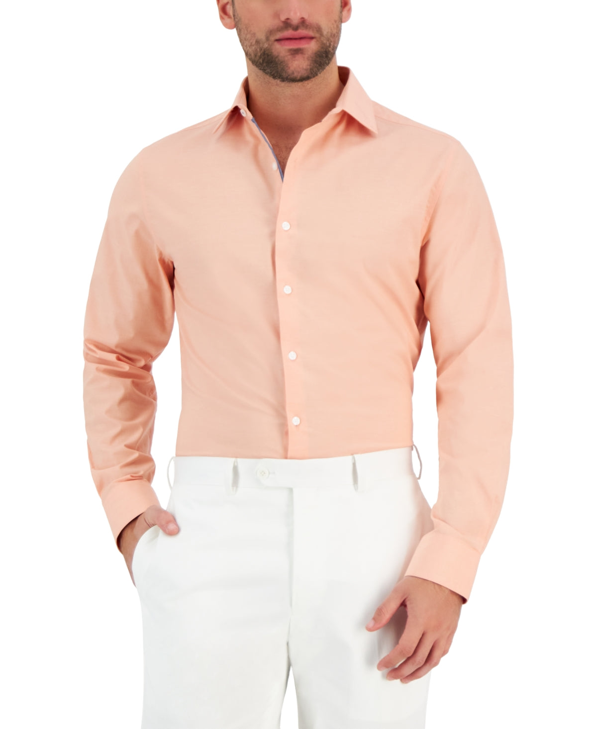 Bar III Men's Slim Fit Chambray Dress Shirt Orange Size Medium