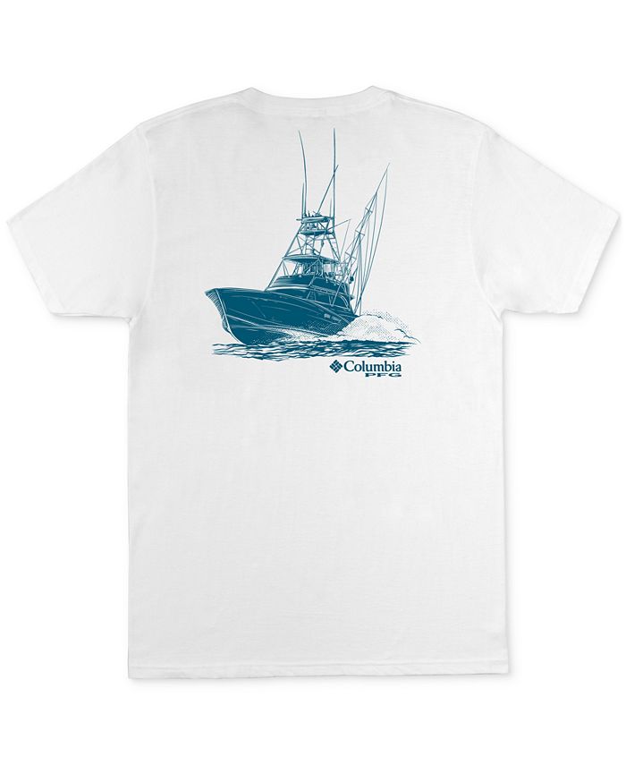 Columbia Men's Pfg Classic Fit Boat Logo Graphic T Shirt White Size Medium
