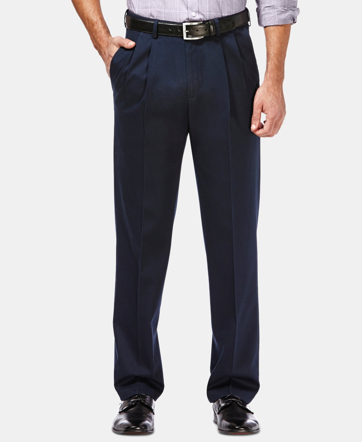 Haggar Men's Premium No Iron Khaki Classic Fit Pleat Hidden Expandable Waist Pants Blue Size 40X32