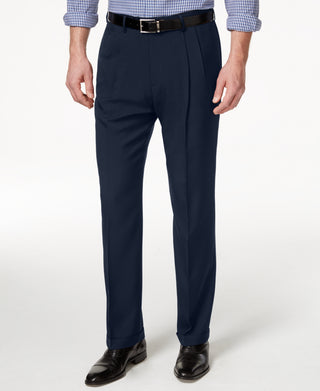 Haggar Men's Eclo Stria Classic Fit Pleated Hidden Expandable Waistband Dress Pants Blue Size 40X30