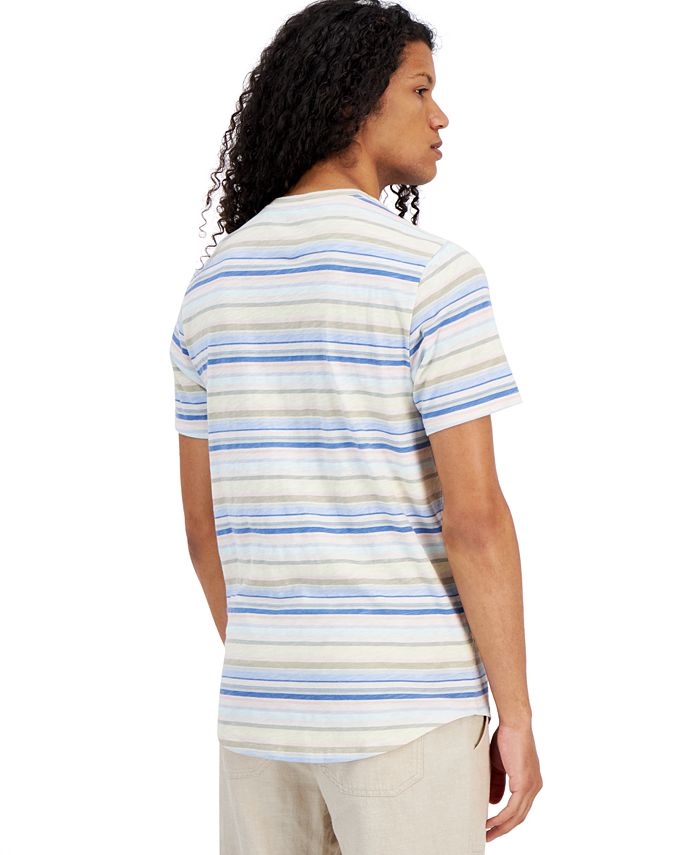 Sun + Stone Men's SoCal Regular Fit Stripe T Shirt White  Size Medium