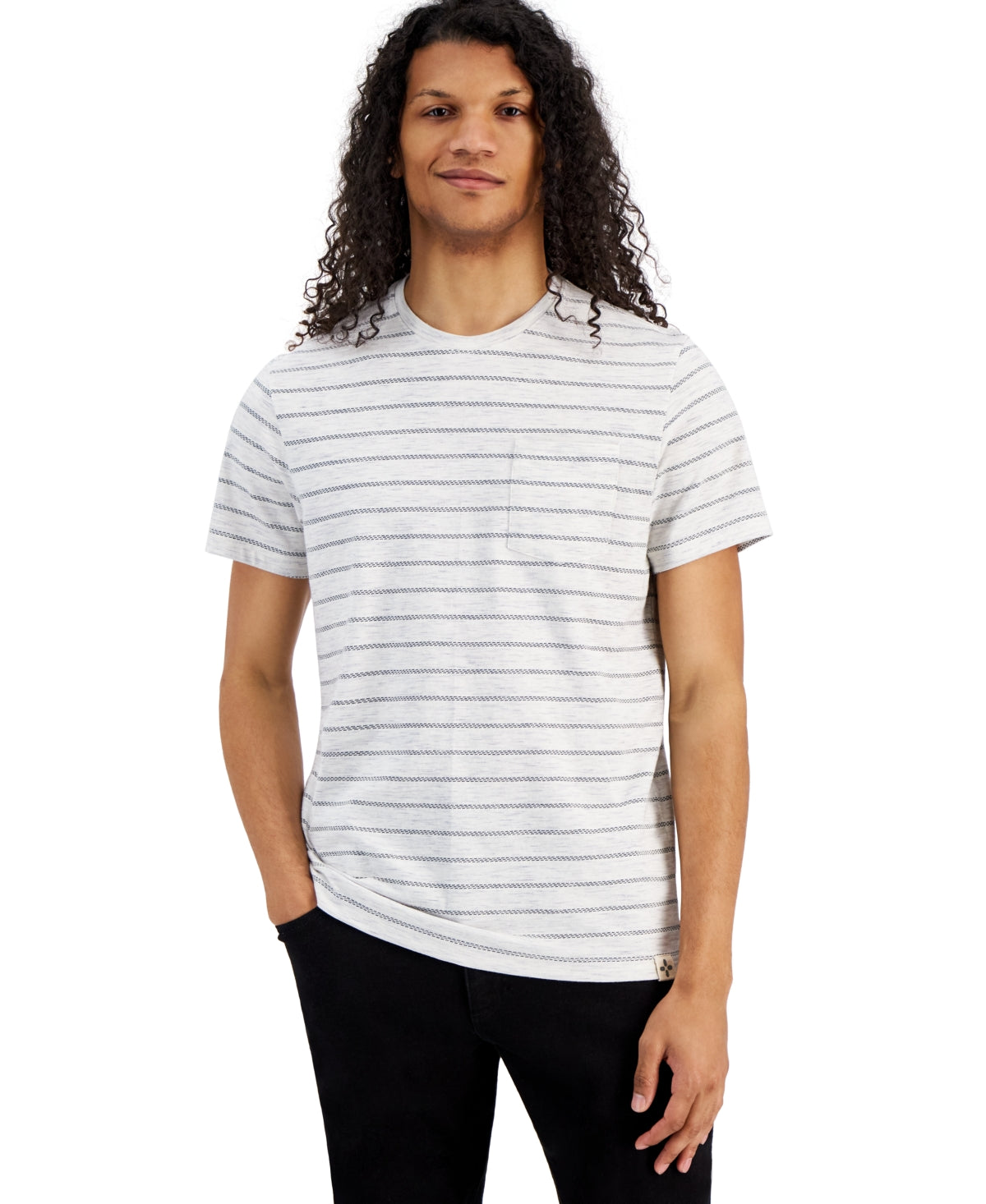 Sun + Stone Men's Aaron Regular-Fit Stripe Pocket T-Shirt White Size Small