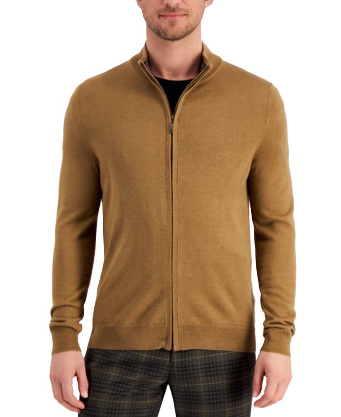 Club Room Men's Merino Zip Front Sweater Brown Size X-Large