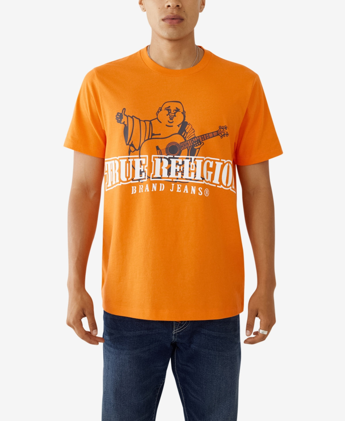 True Religion Men's Short Sleeves Buddha Stencil T-Shirt Orange Size Small