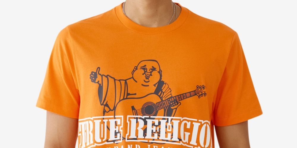 True Religion Men's Short Sleeves Buddha Stencil T-Shirt Orange Size Small