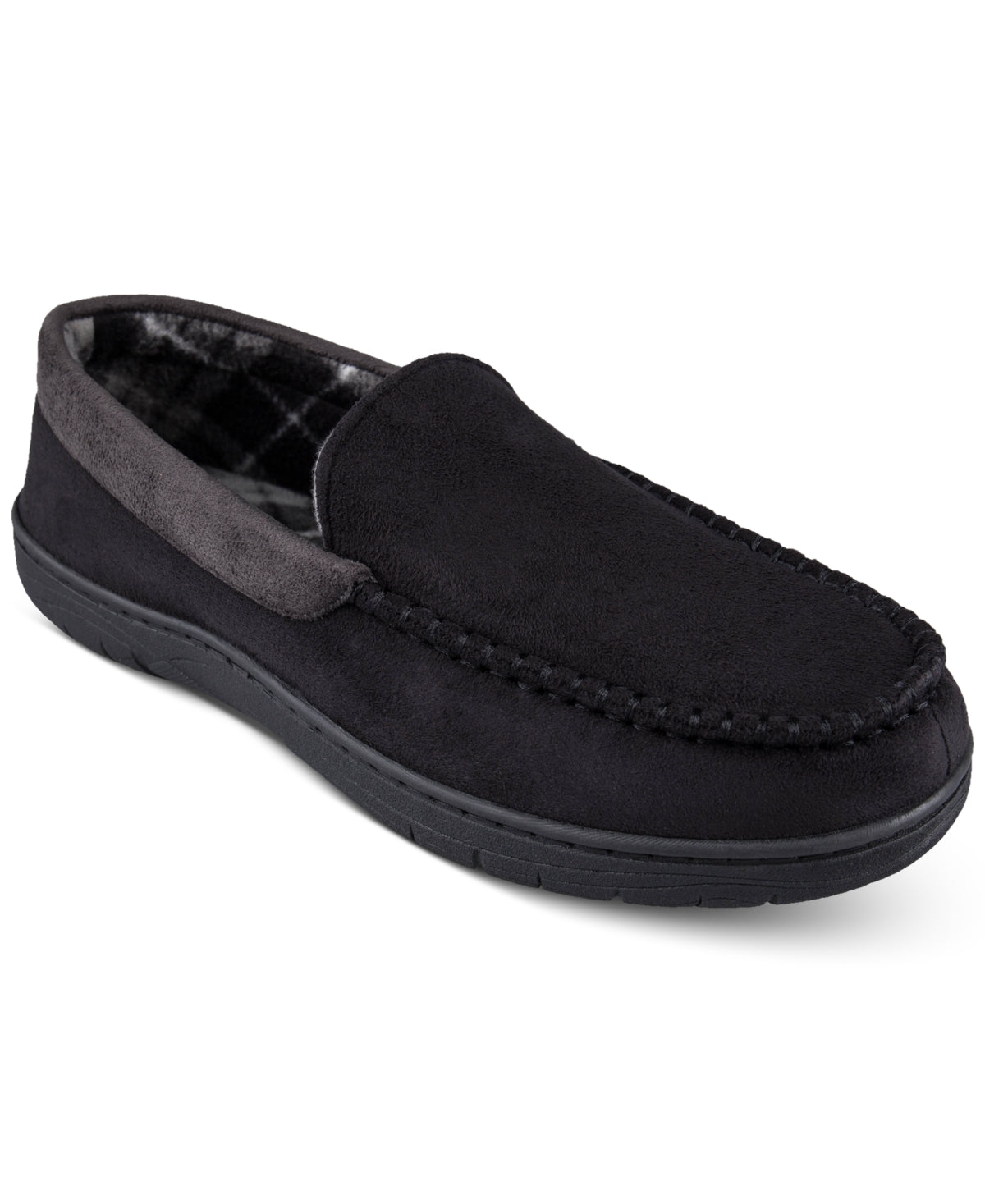Haggar Men's Microsuede Fleece Lined Venetian Slippers Black Size Large