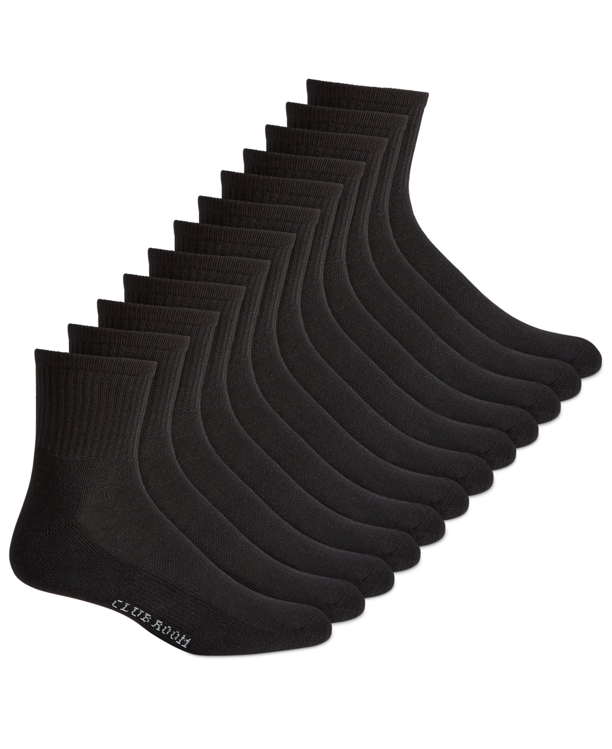 Club Room Men's Quarter 12 pack Socks Black Size 10-13