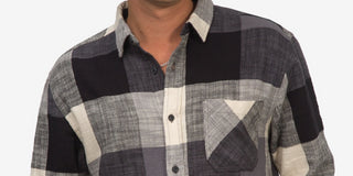 Junk Food Men's Collared Plaid Button Down Shirt Black Size Large