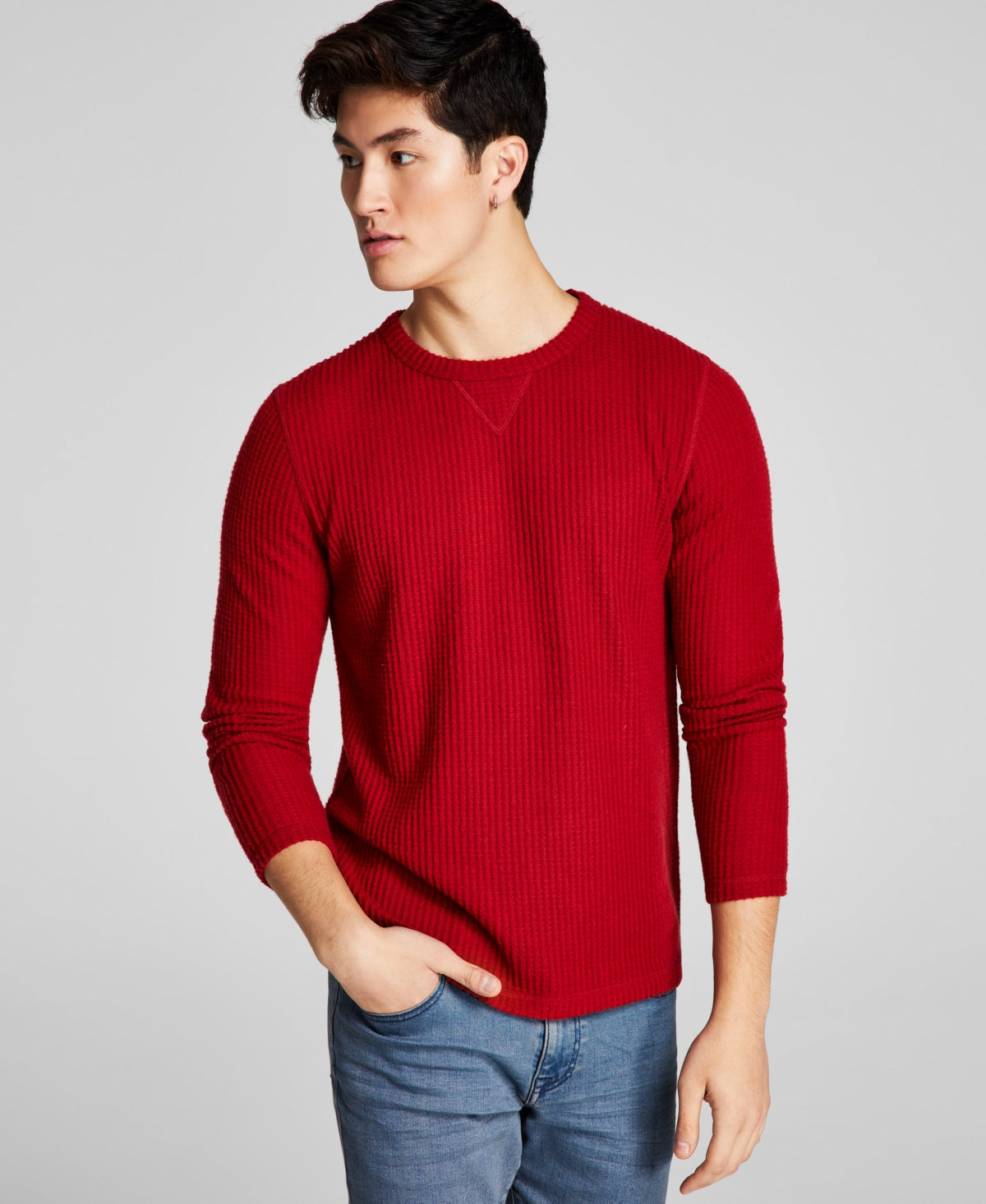 And Now This Men's Crewneck Knit Thermal Shirt Red Size X-Large