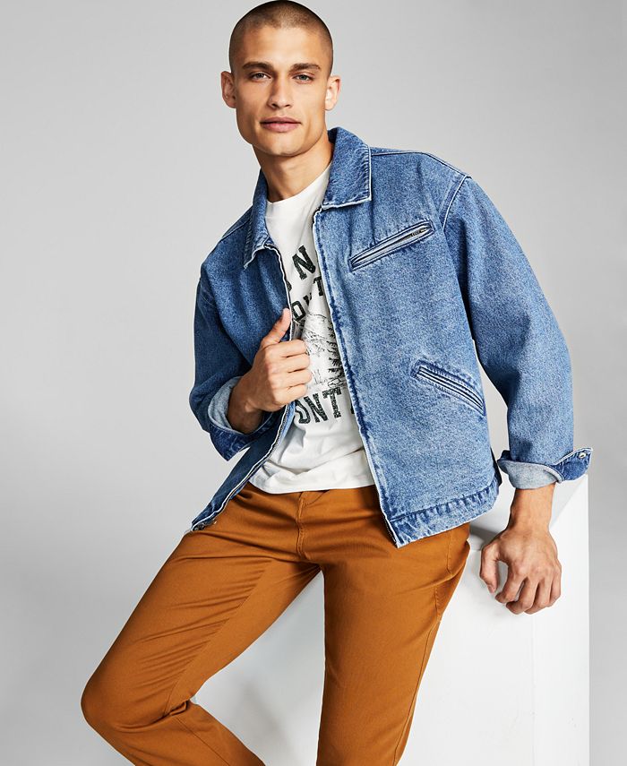 And Now This Men's Regular Fit Denim Mechanic Jacket Blue Size Small