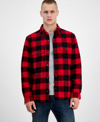 Sun + Stone Men's Carter Buffalo Plaid Long Sleeve Button Up Flannel Shirt Jacket Red Size Small