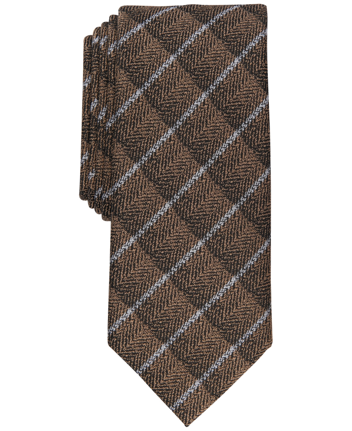 Alfani Men's Abstract Check Slim Tie Brown Size Regular