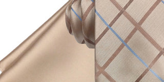 Steve Harvey Men's Grid Tie & Pocket Square Set Beige Size Regular