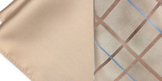 Steve Harvey Men's Grid Tie & Pocket Square Set Beige Size Regular