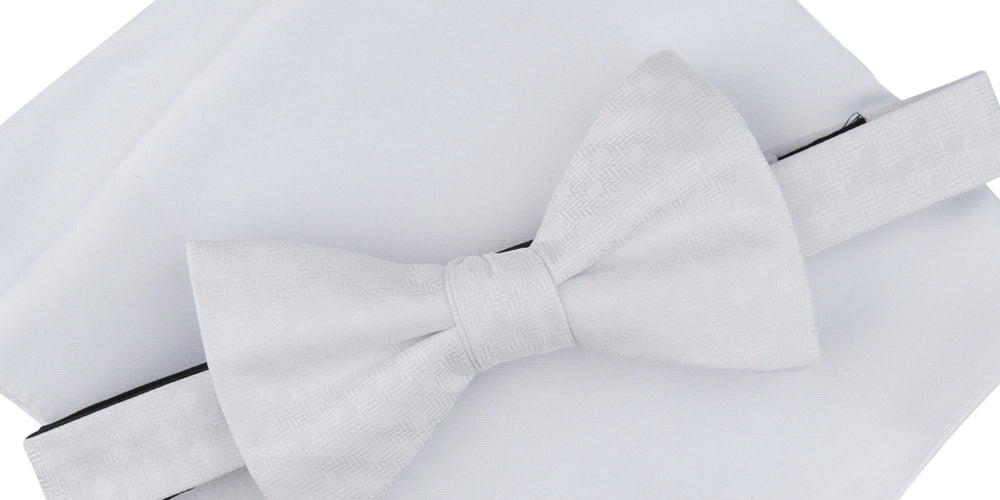 Alfani Men's 2 Pc Pre Tied Herringbone Dot Bow Tie & Solid Pocket Square Set White Size Regular