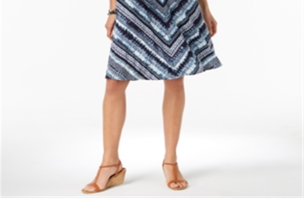 Style & Co Petite Cross-Back Printed Dress Blue Size P/XS